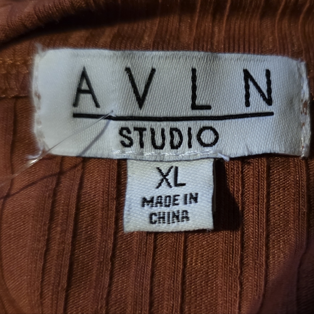AVLN Studio Ribbed Ruched Bodycon Dress Rust XL - Picture 2 of 4